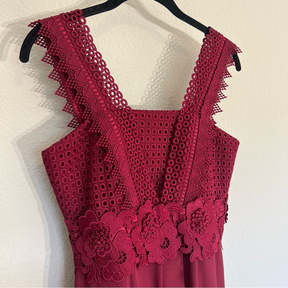 Unitedwood high low Jodie cocktail dress floral lace crochet red cocktail party - Picture 8 of 16
